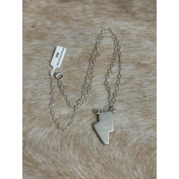 Native American SW Sterling Silver Blue Turquoise Lightning Bolt Necklace 925 - Picture 4 of 11
